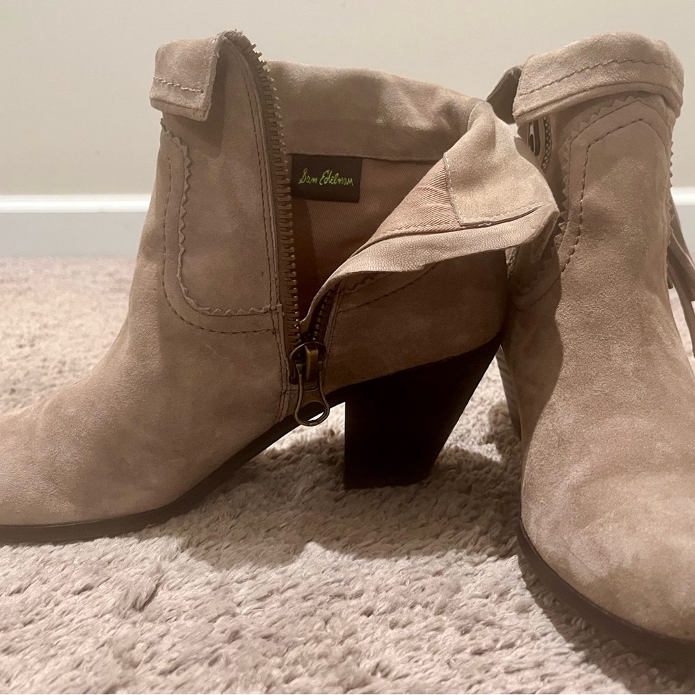 Sam Edelman Suede Fringe Ankle Boots - Beige - Picture 8 of 8